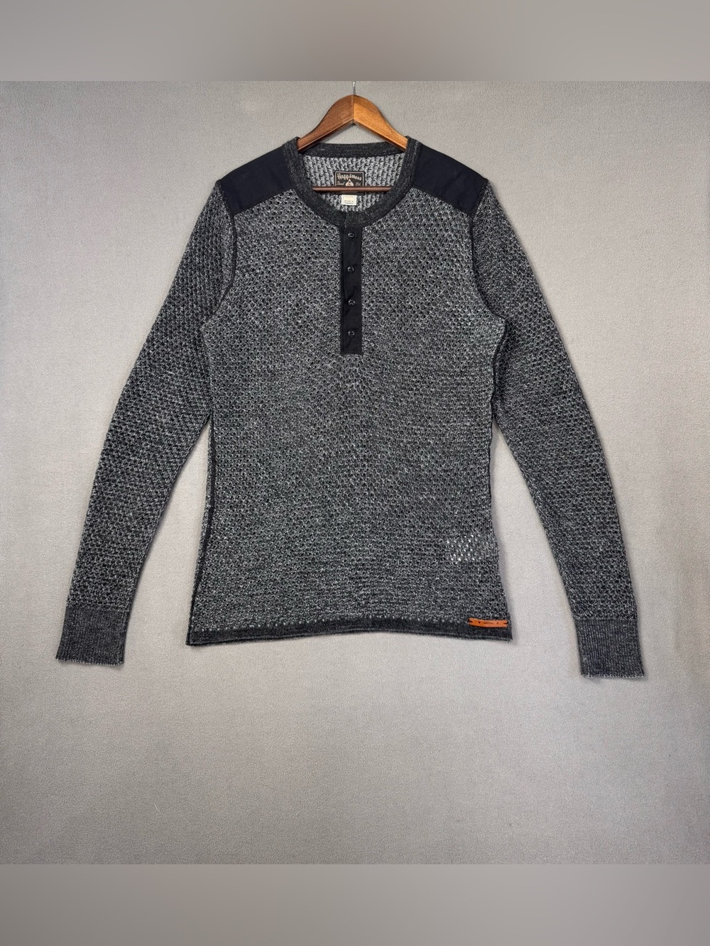 Y2K Diesel Wool Blend Gray + Black Henley Crewneck Open Knit Sweater, XL